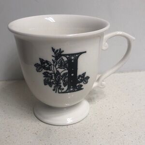 Anthropologie MISSUS MONOGRAM - I White Pedestal Mug